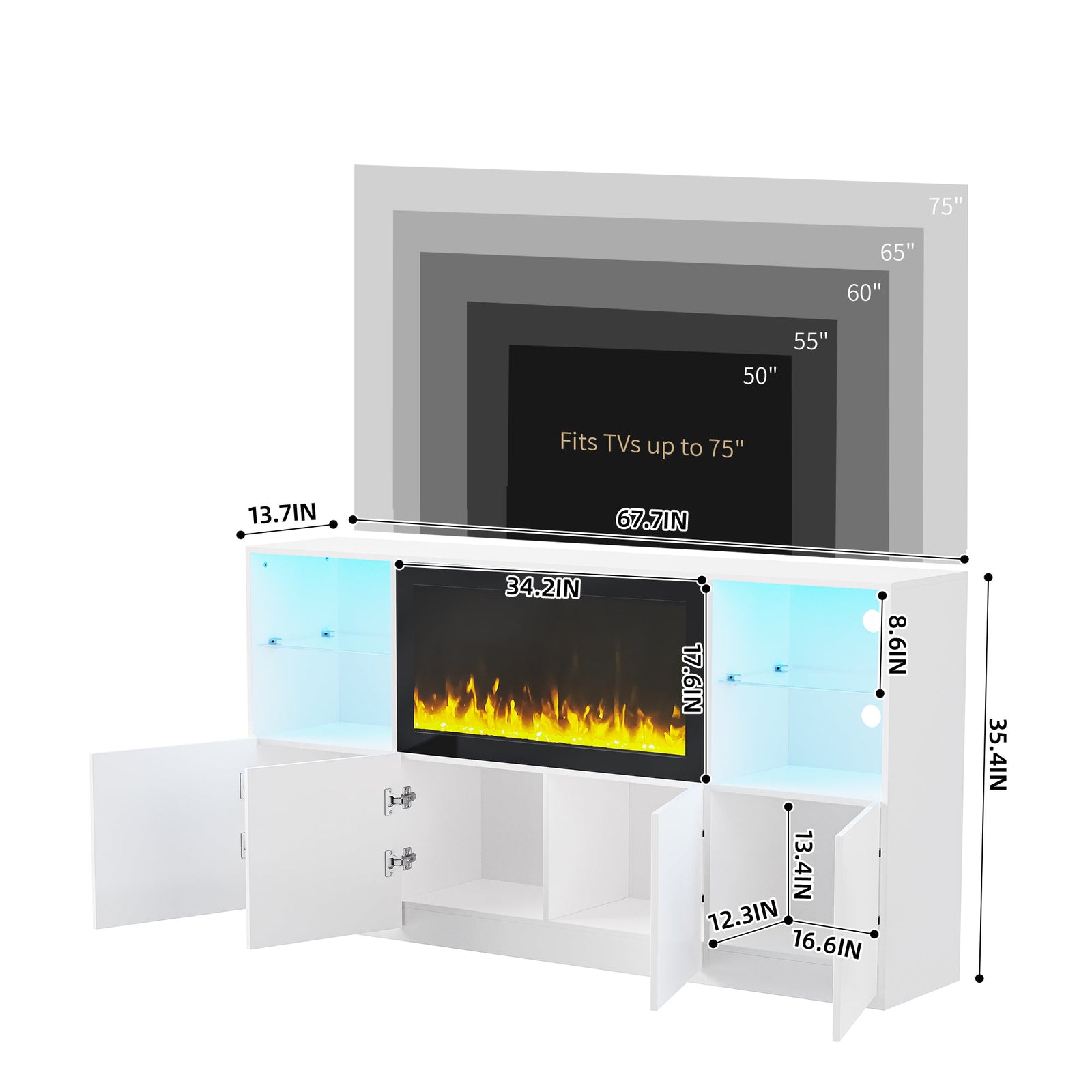 Nøordka Light TV Stand Default 70" White High Gloss TV Stand with 35" Electric Fireplace with LED Lighting
