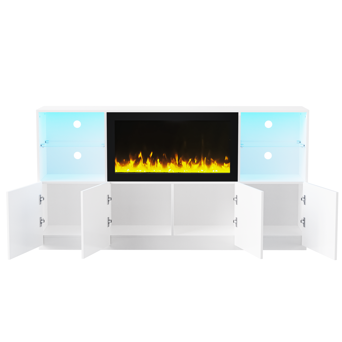 Nøordka Light TV Stand Default 70" White High Gloss TV Stand with 35" Electric Fireplace with LED Lighting