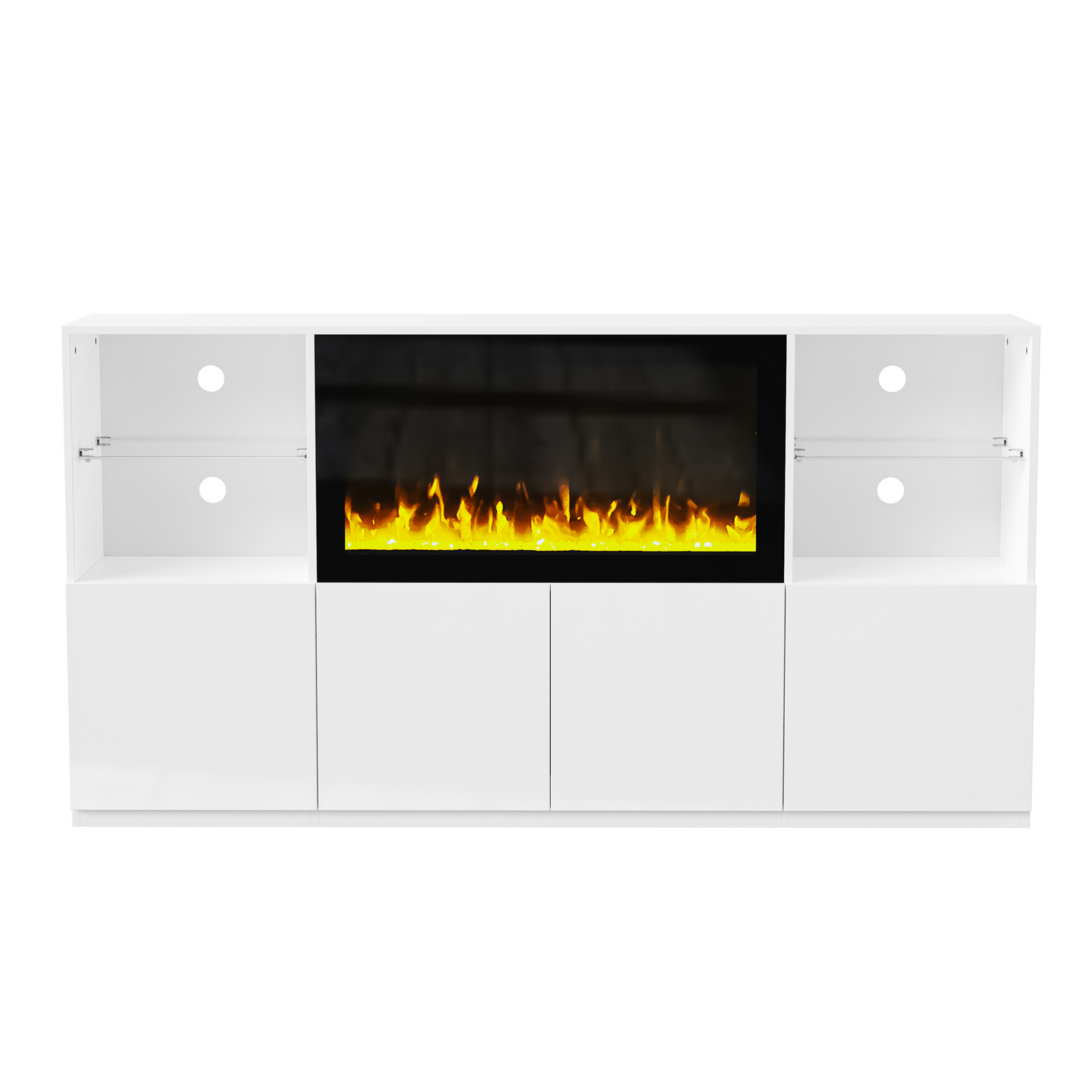 Nøordka Light TV Stand Default 70" White High Gloss TV Stand with 35" Electric Fireplace with LED Lighting