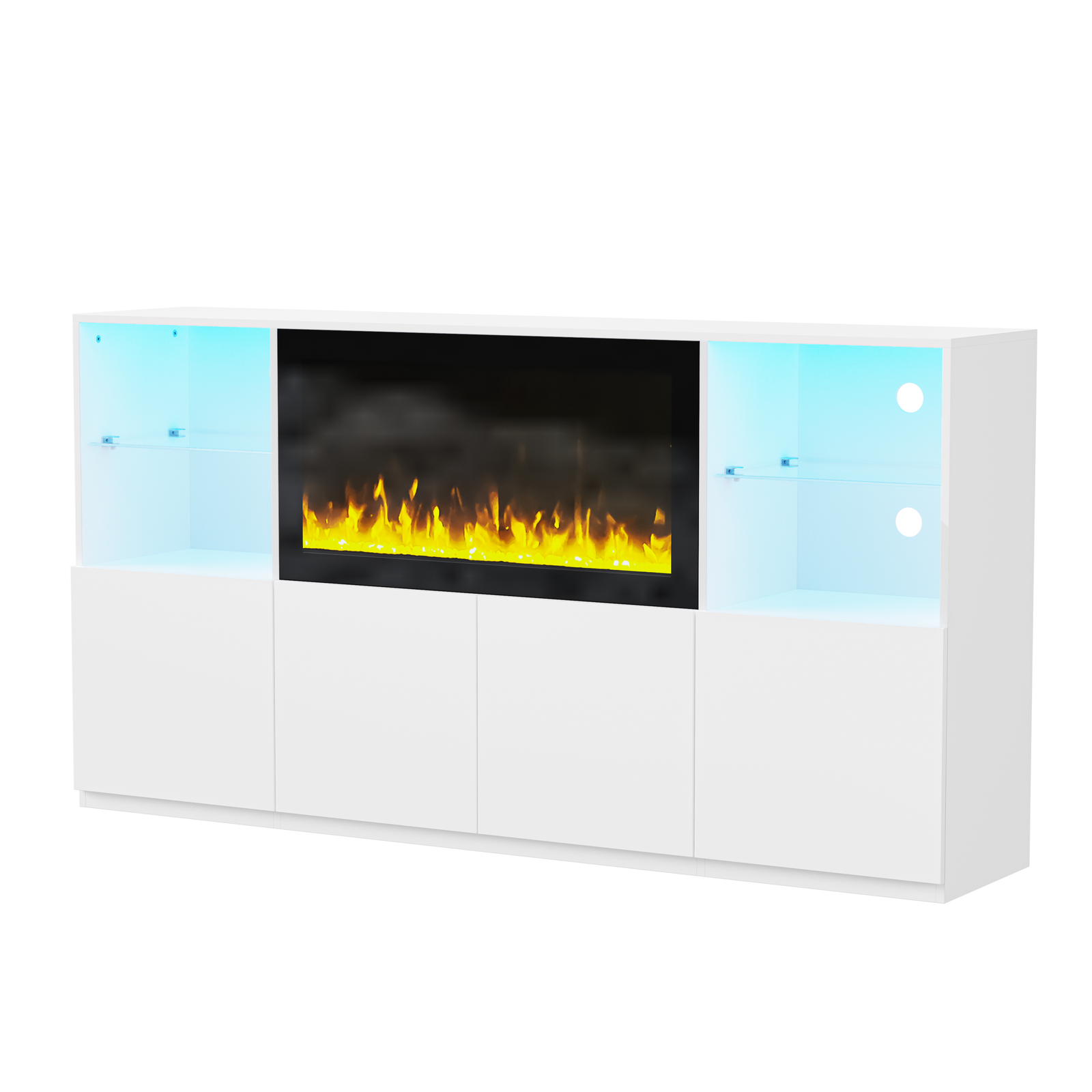 Nøordka Light TV Stand Default 70" White High Gloss TV Stand with 35" Electric Fireplace with LED Lighting