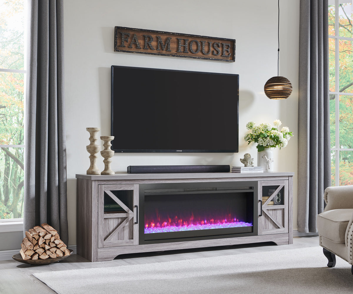 Nøordka Light TV Stand Default 75" Gray Fireplace TV Stand for TVs Up to 80" with 44" Integrated Electric Fireplace