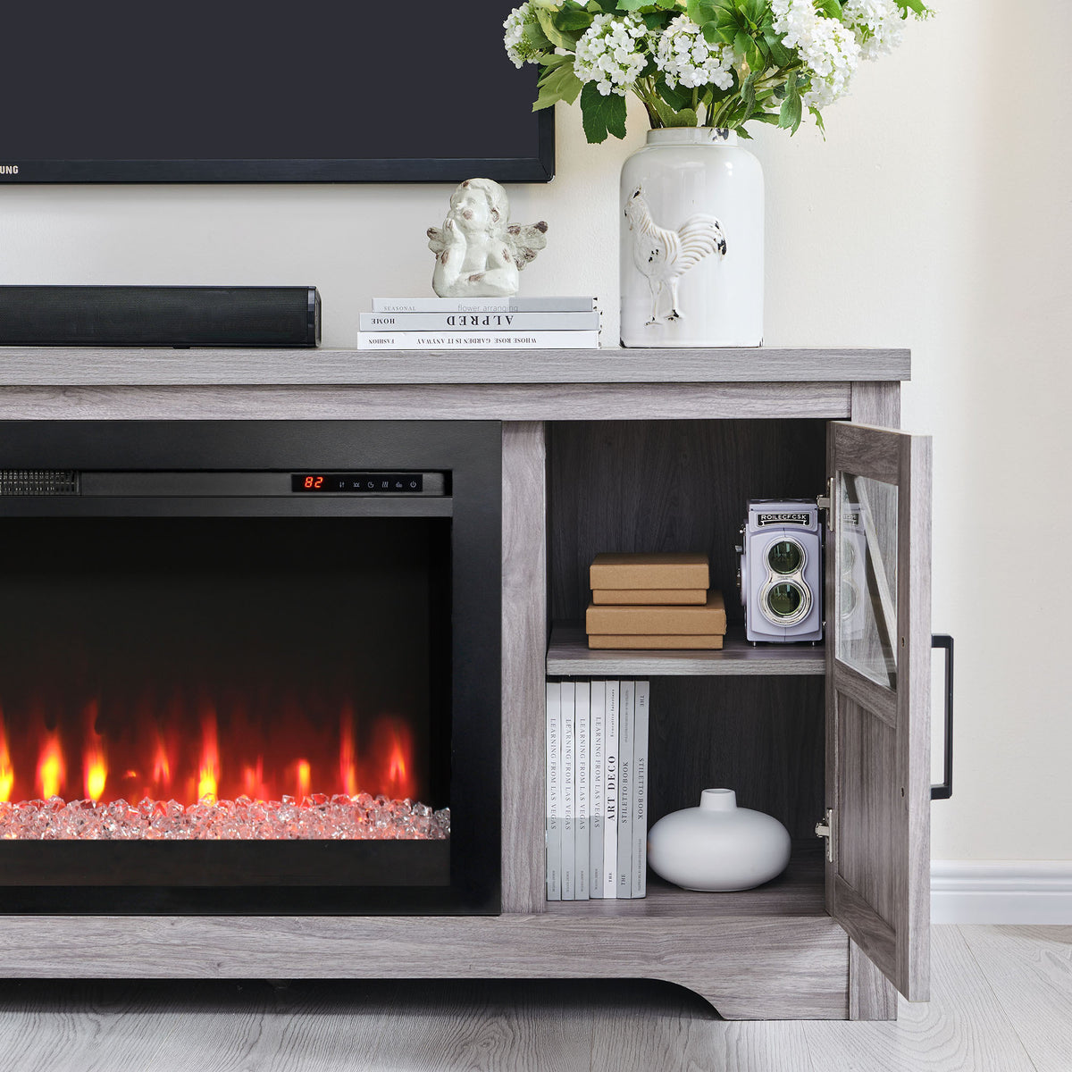 Nøordka Light TV Stand Default 75" Gray Fireplace TV Stand for TVs Up to 80" with 44" Integrated Electric Fireplace
