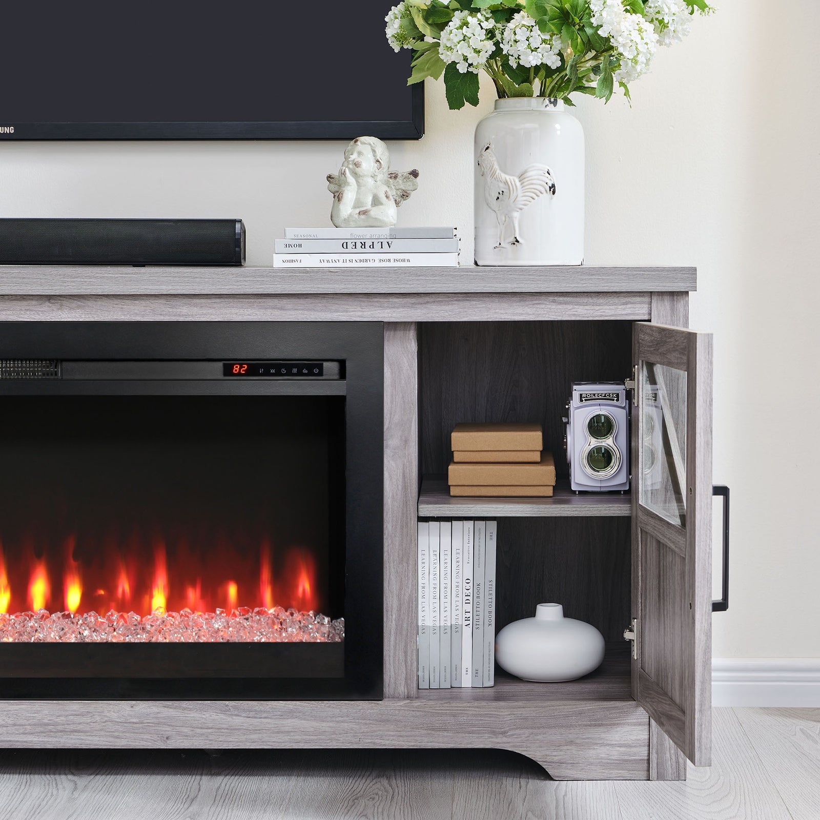 Nøordka Light TV Stand Default 75" Gray Fireplace TV Stand for TVs Up to 80" with 44" Integrated Electric Fireplace
