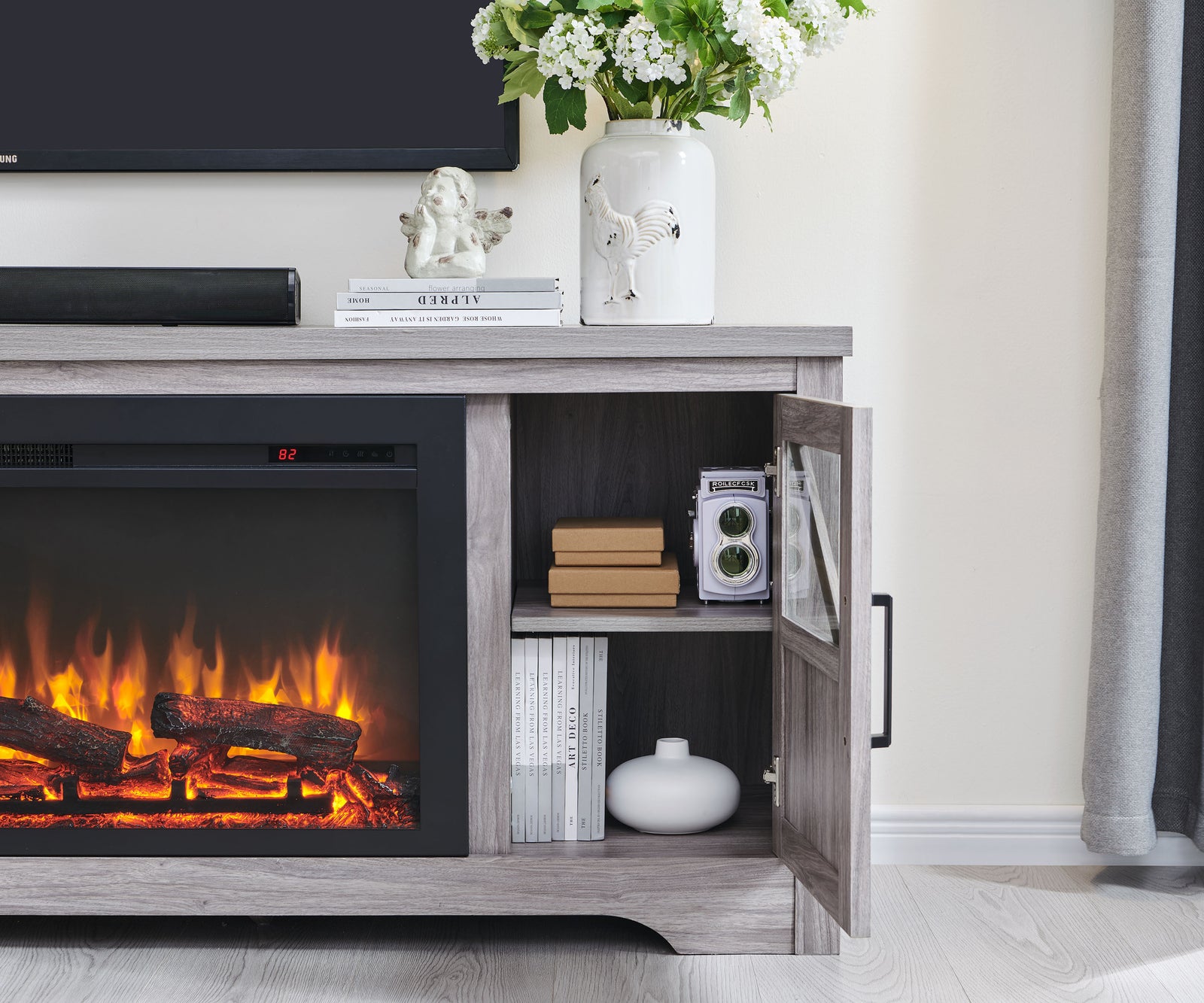 Nøordka Light TV Stand Default 75" Gray Fireplace TV Stand for TVs Up to 80" with 44" Intergrated Electric Fireplace