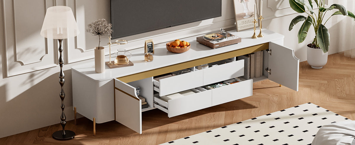 Nøordka Light TV Stand Default 75" TV Stand for TVs Up to 80" in White with Gold Accents