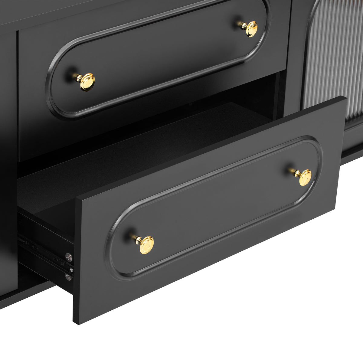 Nøordka Light TV Stand Default 80" Black Mid Century Modern TV Stand with Fluted Glass &amp; Metal Accents for TVs up to 80"