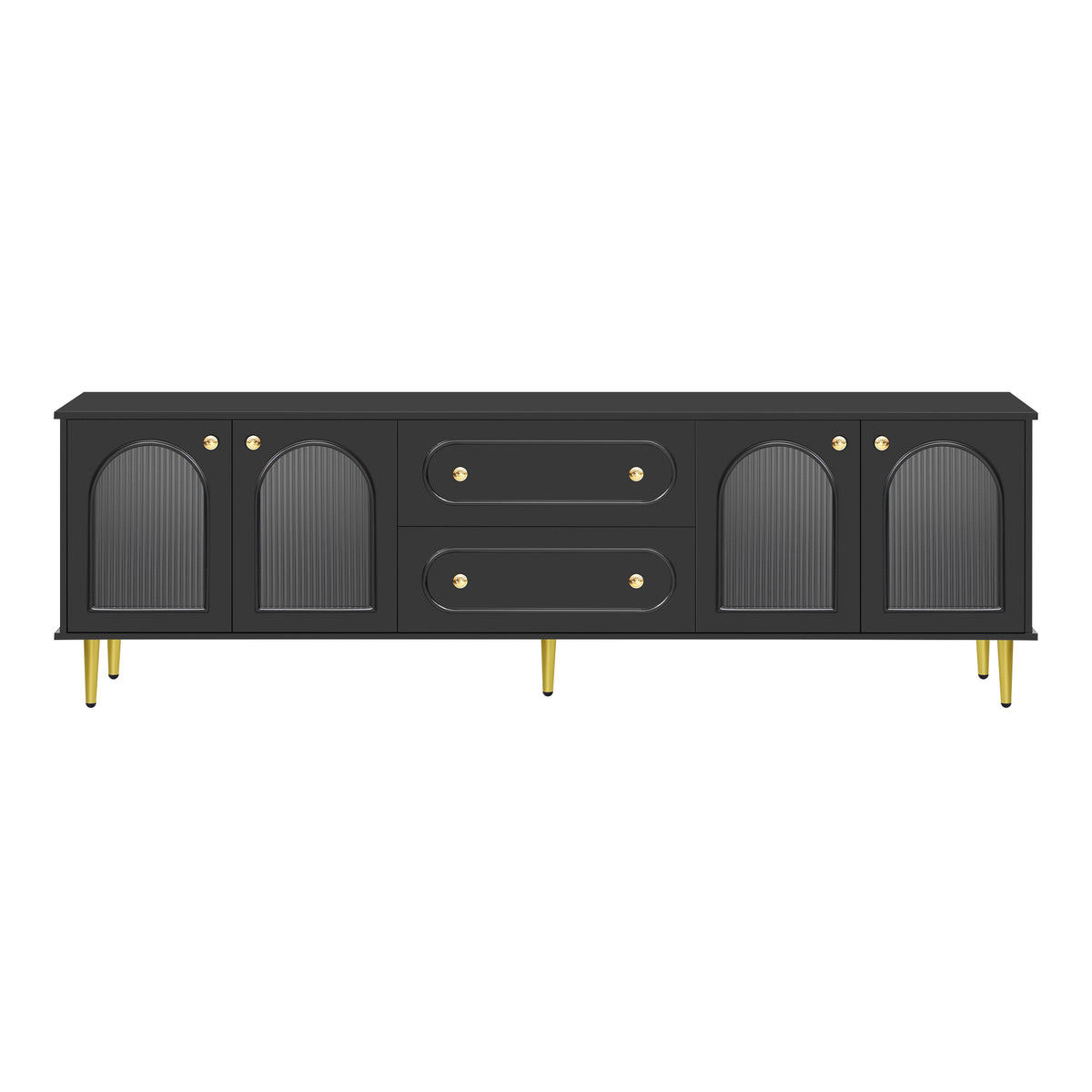 Nøordka Light TV Stand Default 80" Black Mid Century Modern TV Stand with Fluted Glass &amp; Metal Accents for TVs up to 80"