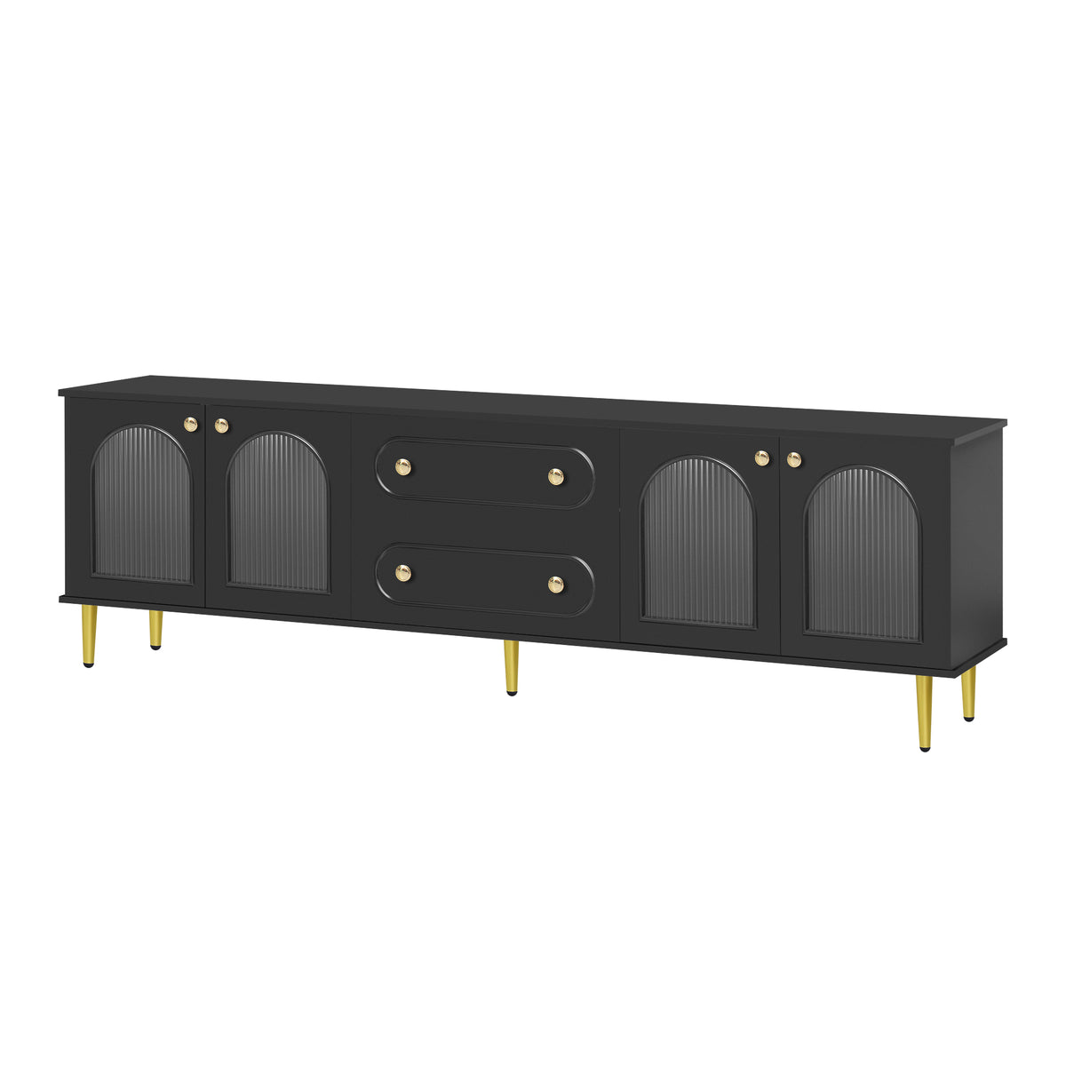 Nøordka Light TV Stand Default 80" Black Mid Century Modern TV Stand with Fluted Glass &amp; Metal Accents for TVs up to 80"