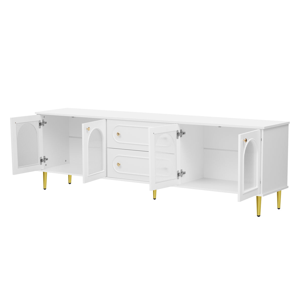 Nøordka Light TV Stand Default 80" White Mid Century Modern TV Stand with Fluted Glass Doors for TVs up to 80"