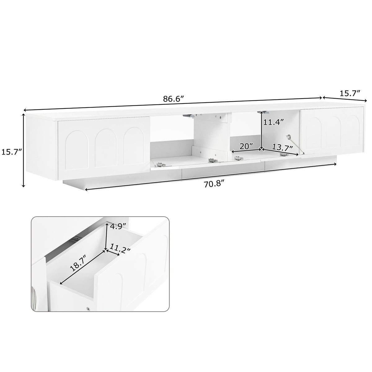 Nøordka Light TV Stand Default 90" White TV Stand with LED & Fluted Glass for TVs Up to 95"