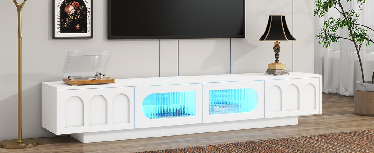 Nøordka Light TV Stand Default 90" White TV Stand with LED & Fluted Glass for TVs Up to 95"