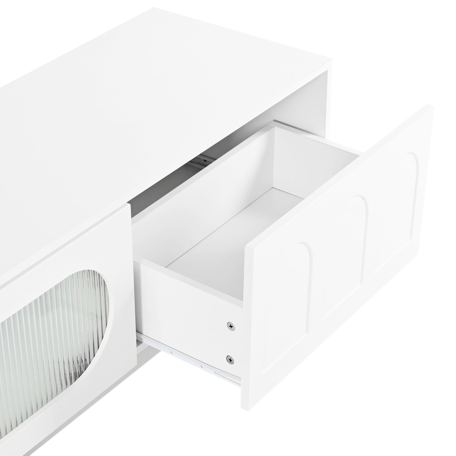 Nøordka Light TV Stand Default 90" White TV Stand with LED & Fluted Glass for TVs Up to 95"