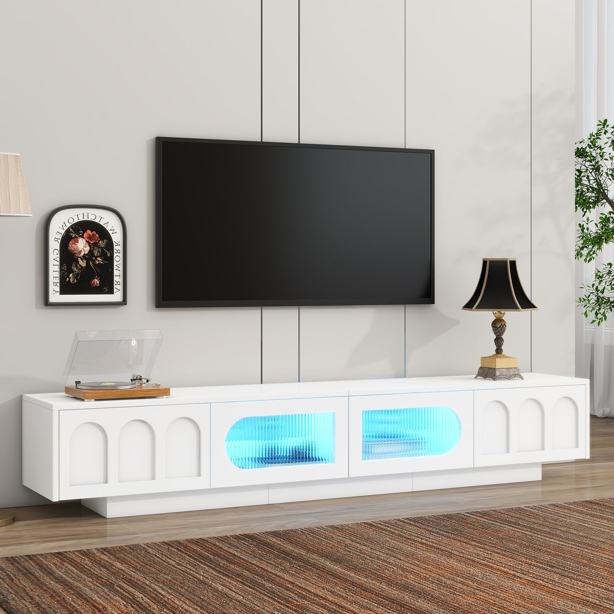 Nøordka Light TV Stand Default 90" White TV Stand with LED &amp; Fluted Glass for TVs Up to 95"