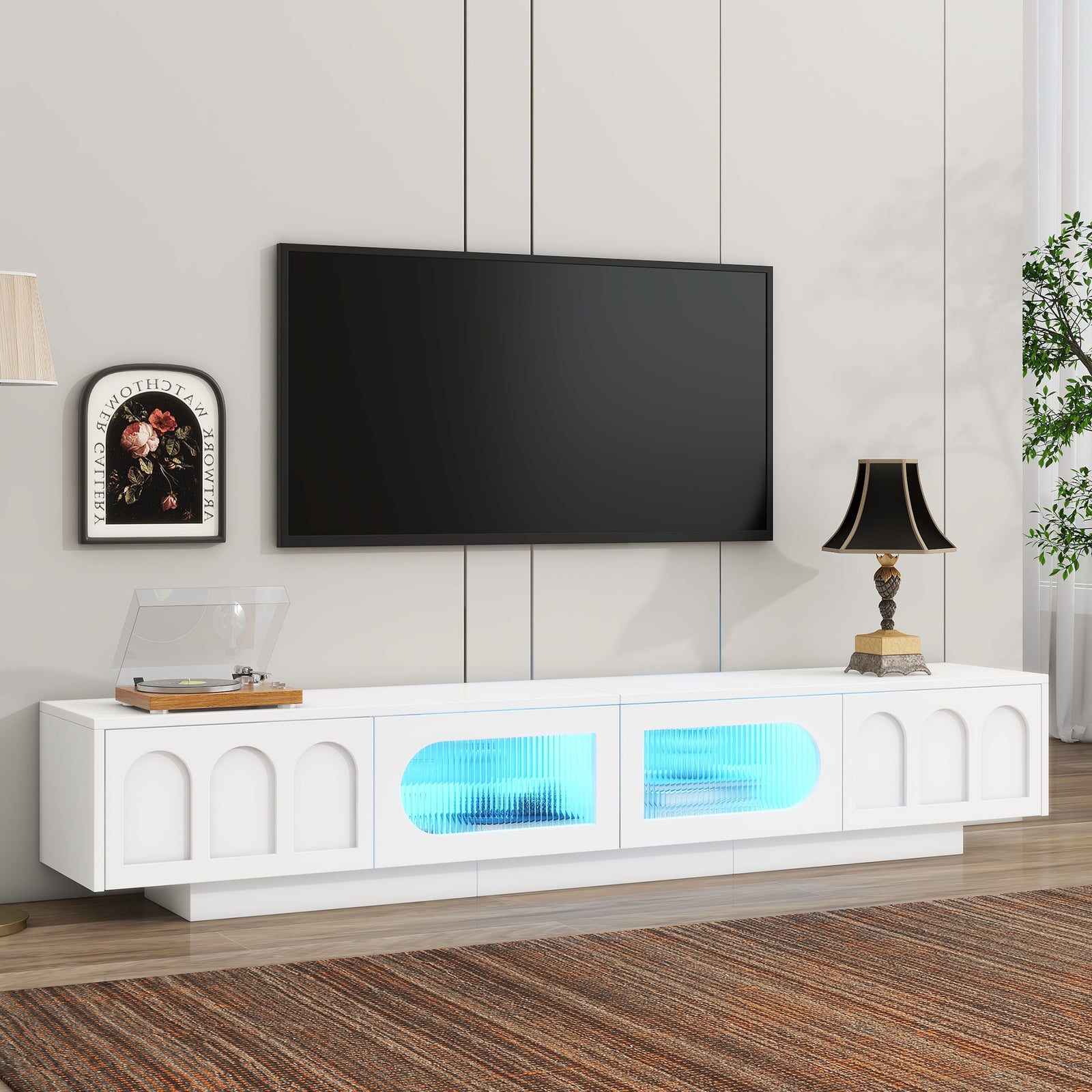 Nøordka Light TV Stand Default 90" White TV Stand with LED & Fluted Glass for TVs Up to 95"