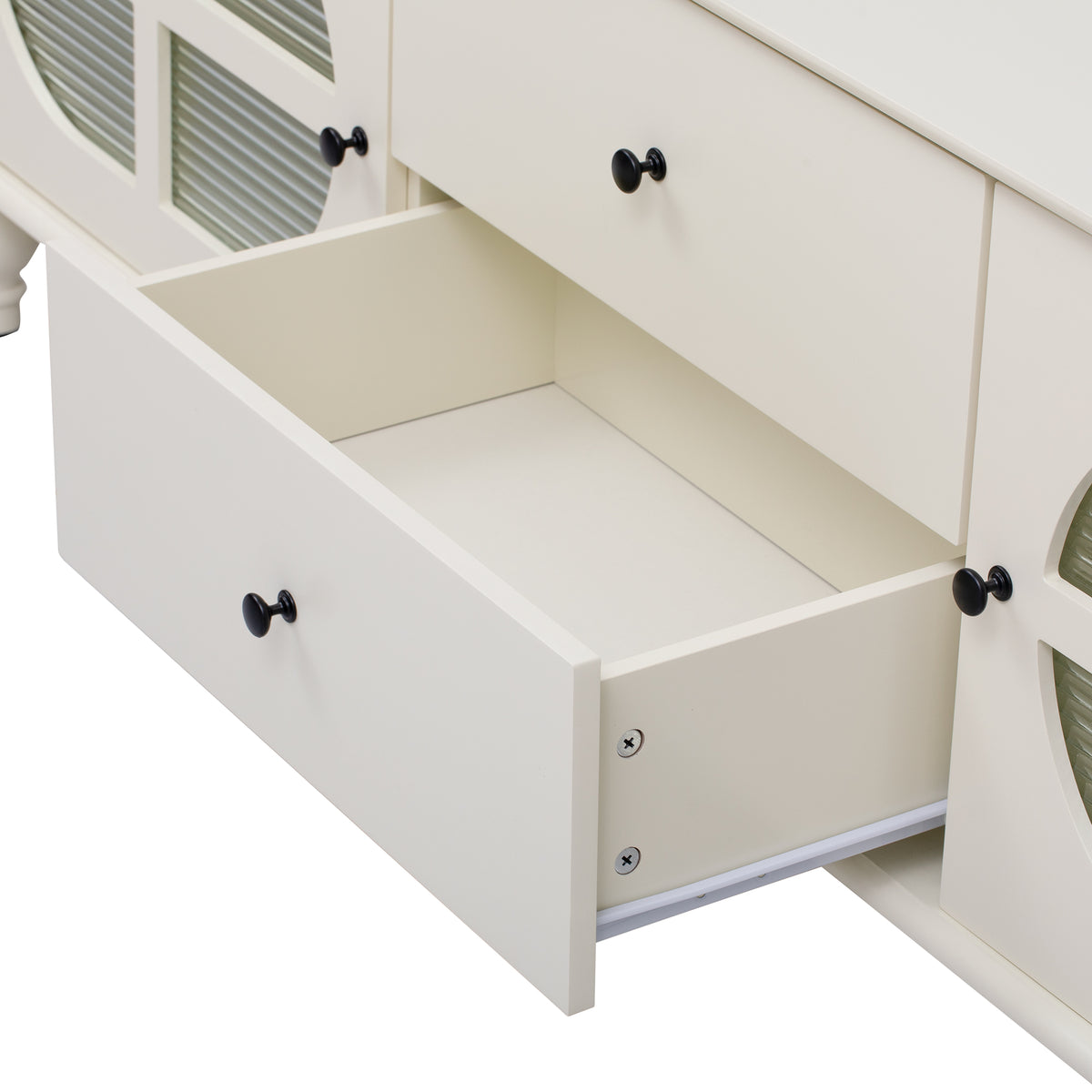 Nøordka Light TV Stand Default Antique White Mid Century Modern TV Stand for TVs Up to 75" with Fluted Glass Doors