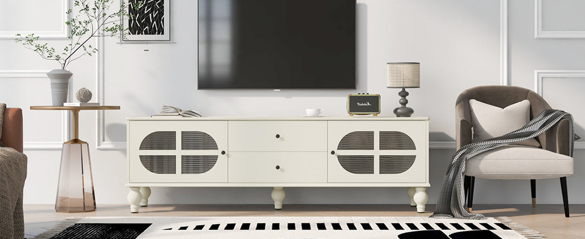 Nøordka Light TV Stand Default Antique White Mid Century Modern TV Stand for TVs Up to 75" with Fluted Glass Doors