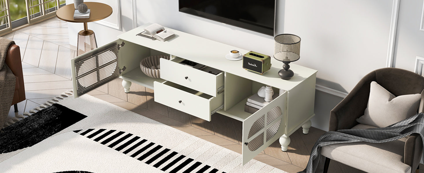 Nøordka Light TV Stand Default Antique White Mid Century Modern TV Stand for TVs Up to 75" with Fluted Glass Doors