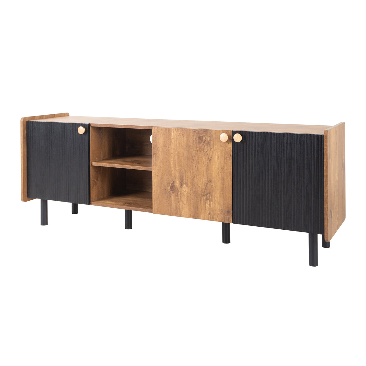 Nøordka Light TV Stand Default Black &amp; Brown Mid Century Modern TV Stand for TVs Up to 70"