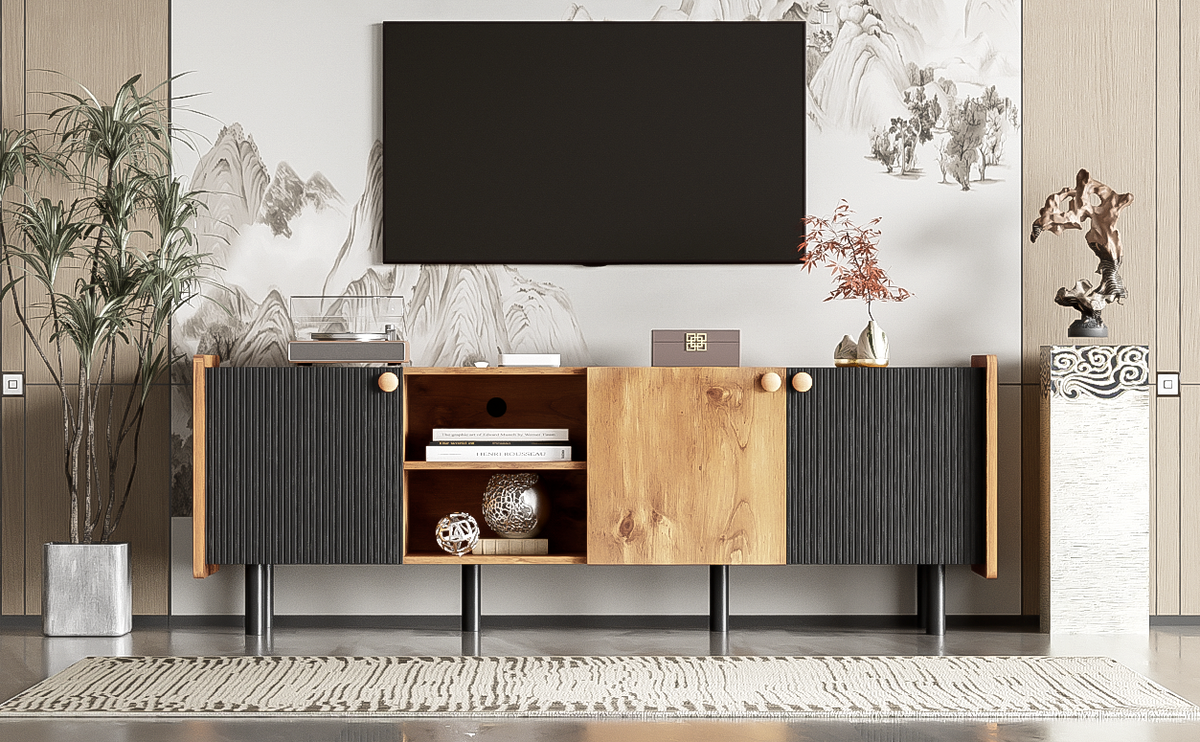 Nøordka Light TV Stand Default Black &amp; Brown Mid Century Modern TV Stand for TVs Up to 70"