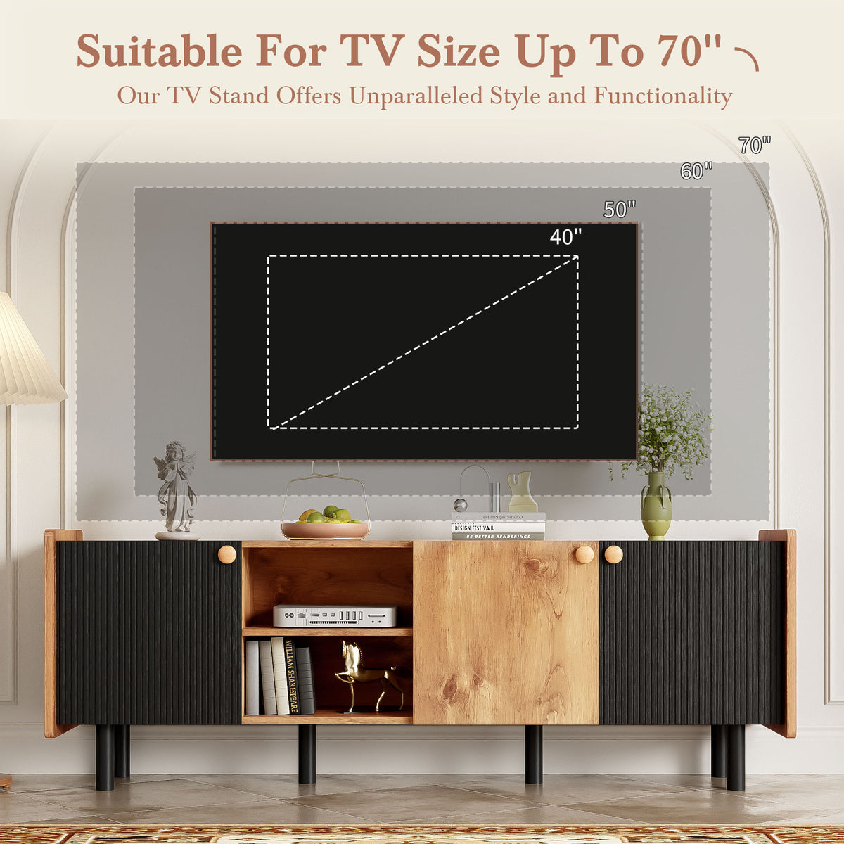 Nøordka Light TV Stand Default Black &amp; Brown Mid Century Modern TV Stand for TVs Up to 70"