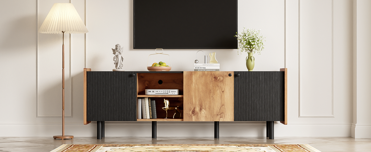 Nøordka Light TV Stand Default Black &amp; Brown Mid Century Modern TV Stand for TVs up to 70 Inch