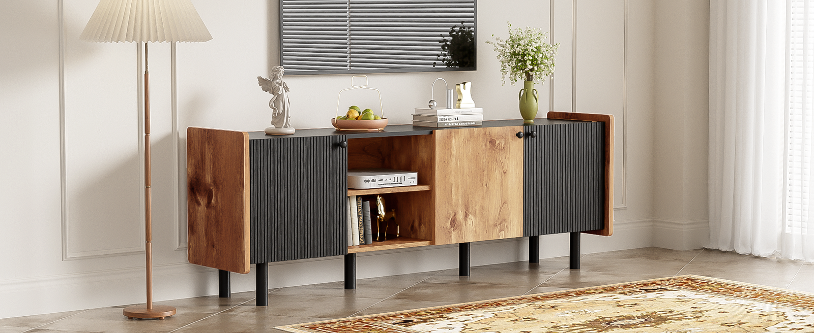 Nøordka Light TV Stand Default Black & Brown Mid Century Modern TV Stand for TVs up to 70 Inch