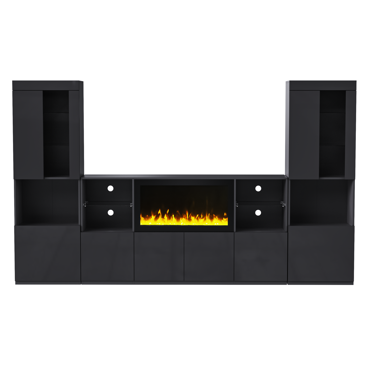 Nøordka Light TV Stand Default Black Mid Century Modern TV Stand with 35" Display Fireplace with LED Lighting for TVs up to 75"