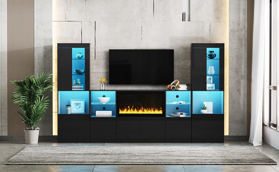 Nøordka Light TV Stand Default Black Mid Century Modern TV Stand with 35" Display Fireplace with LED Lighting for TVs up to 75"