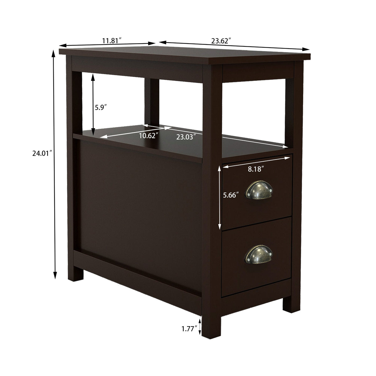 Nøordka Light TV Stand Default Brown Narrow End Table &amp; Nightstand With Two Drawers &amp; Open Shelf
