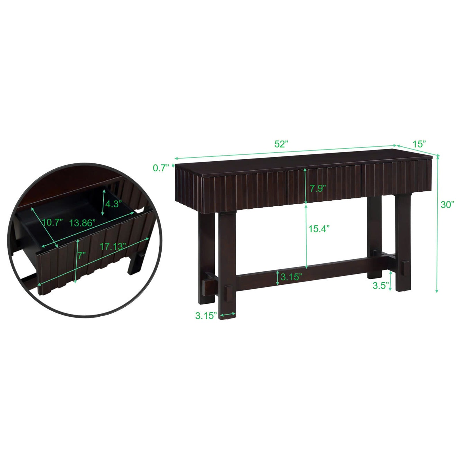 Nøordka Light TV Stand Default Mid Century Modern 52" Espresso Sofa Table with Storage Drawers