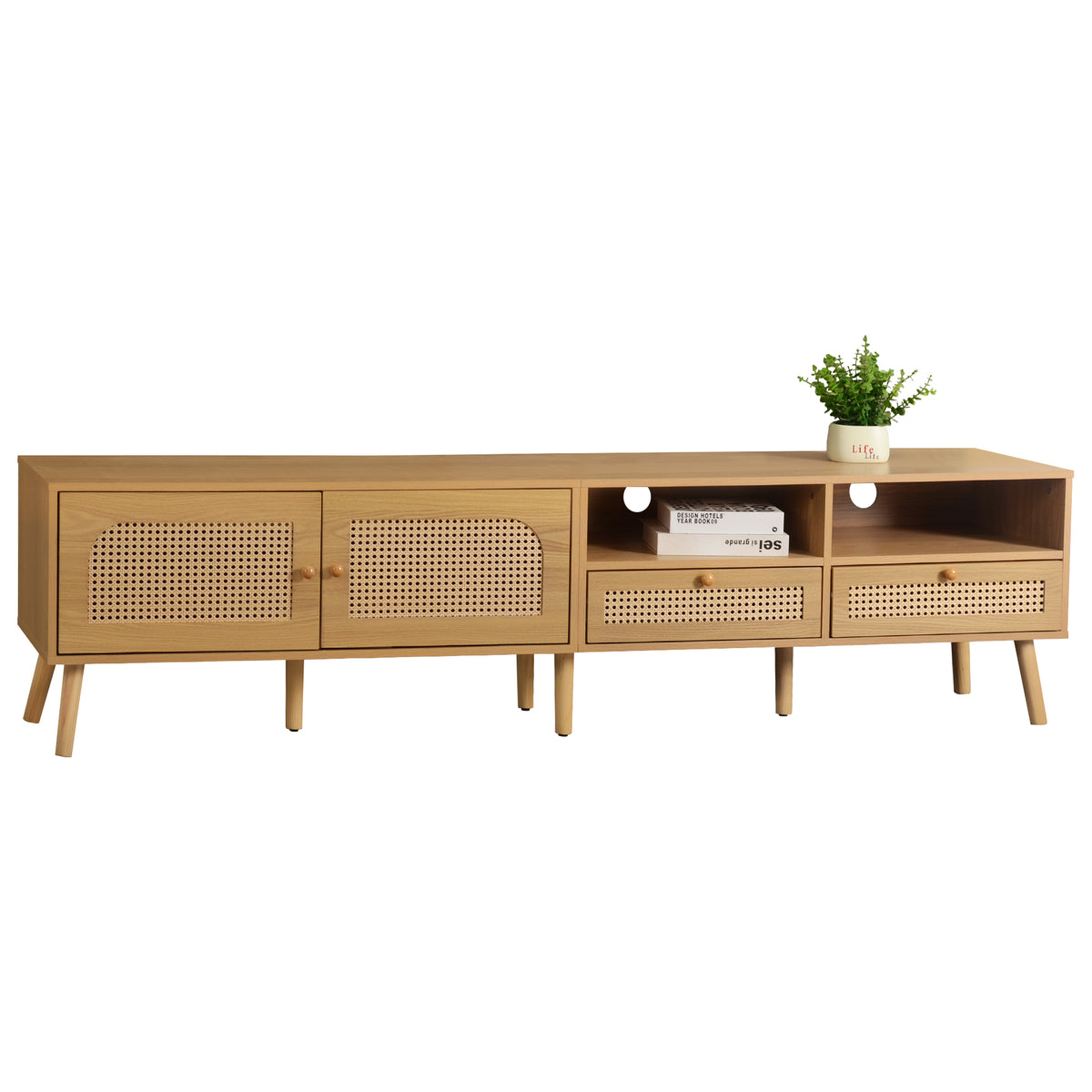 Nøordka Light TV Stand Default Natural Wood Boho TV Stand &amp; Media Console for TVs up to 85"