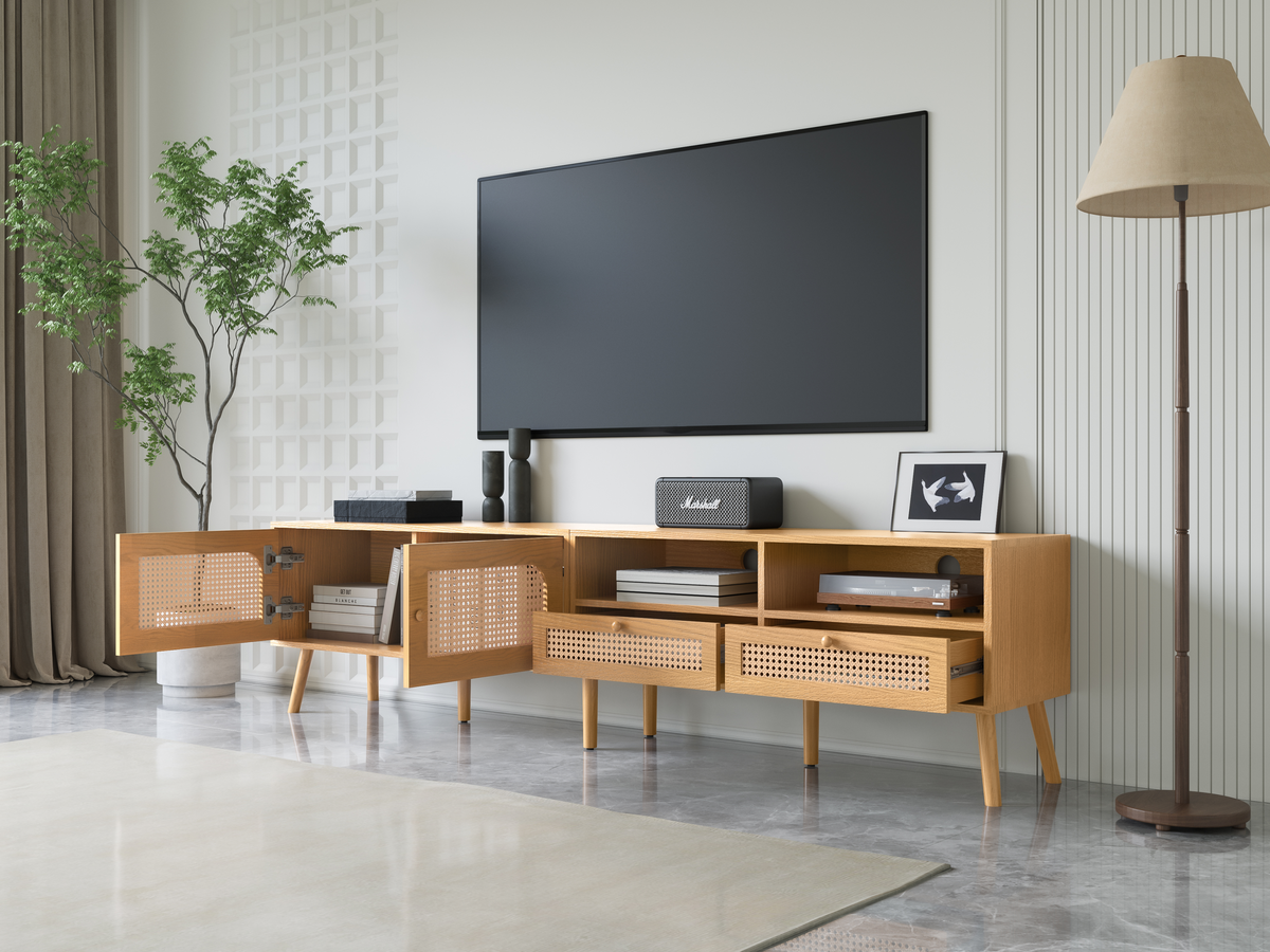 Nøordka Light TV Stand Default Natural Wood Boho TV Stand &amp; Media Console for TVs up to 85"