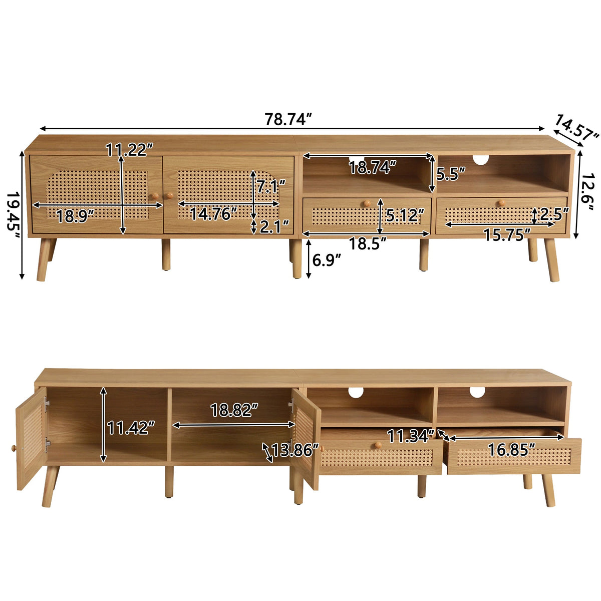 Nøordka Light TV Stand Default Natural Wood Boho TV Stand &amp; Media Console for TVs up to 85"