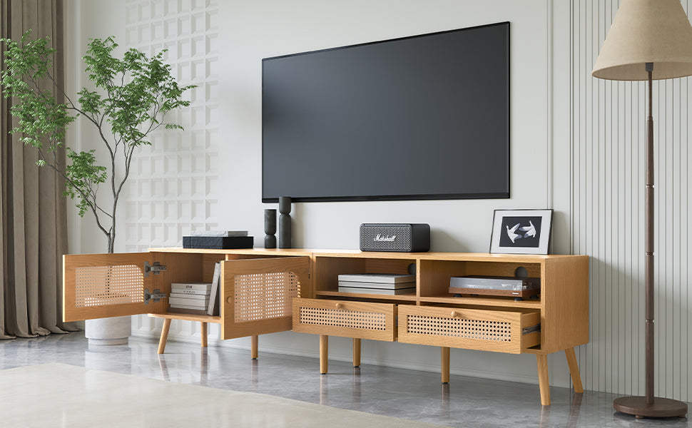 Nøordka Light TV Stand Default Natural Wood Boho TV Stand &amp; Media Console for TVs up to 85"