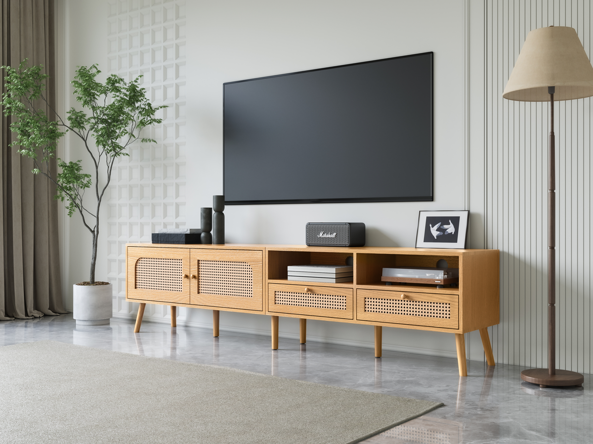 Nøordka Light TV Stand Default Natural Wood Boho TV Stand &amp; Media Console for TVs up to 85"