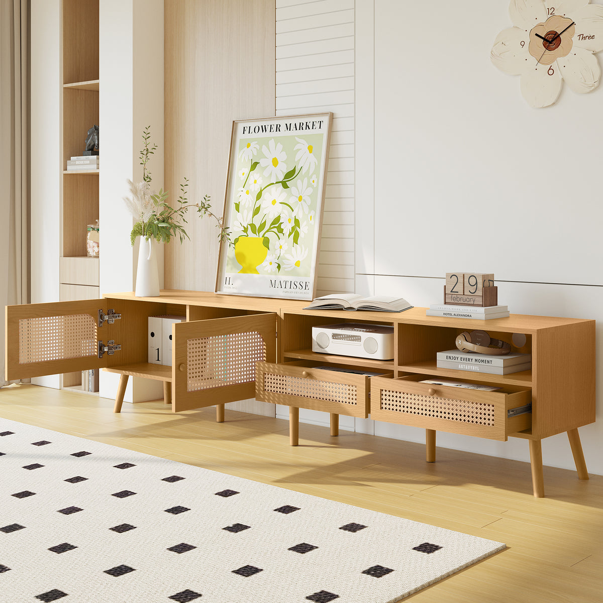 Nøordka Light TV Stand Default Natural Wood Boho TV Stand &amp; Media Console for TVs up to 85"