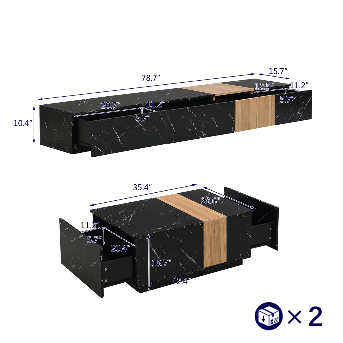 Nøordka Light TV Stand Default Walnut Wood Grain TV Stand with Coffee Table Set for TVs up to 88"