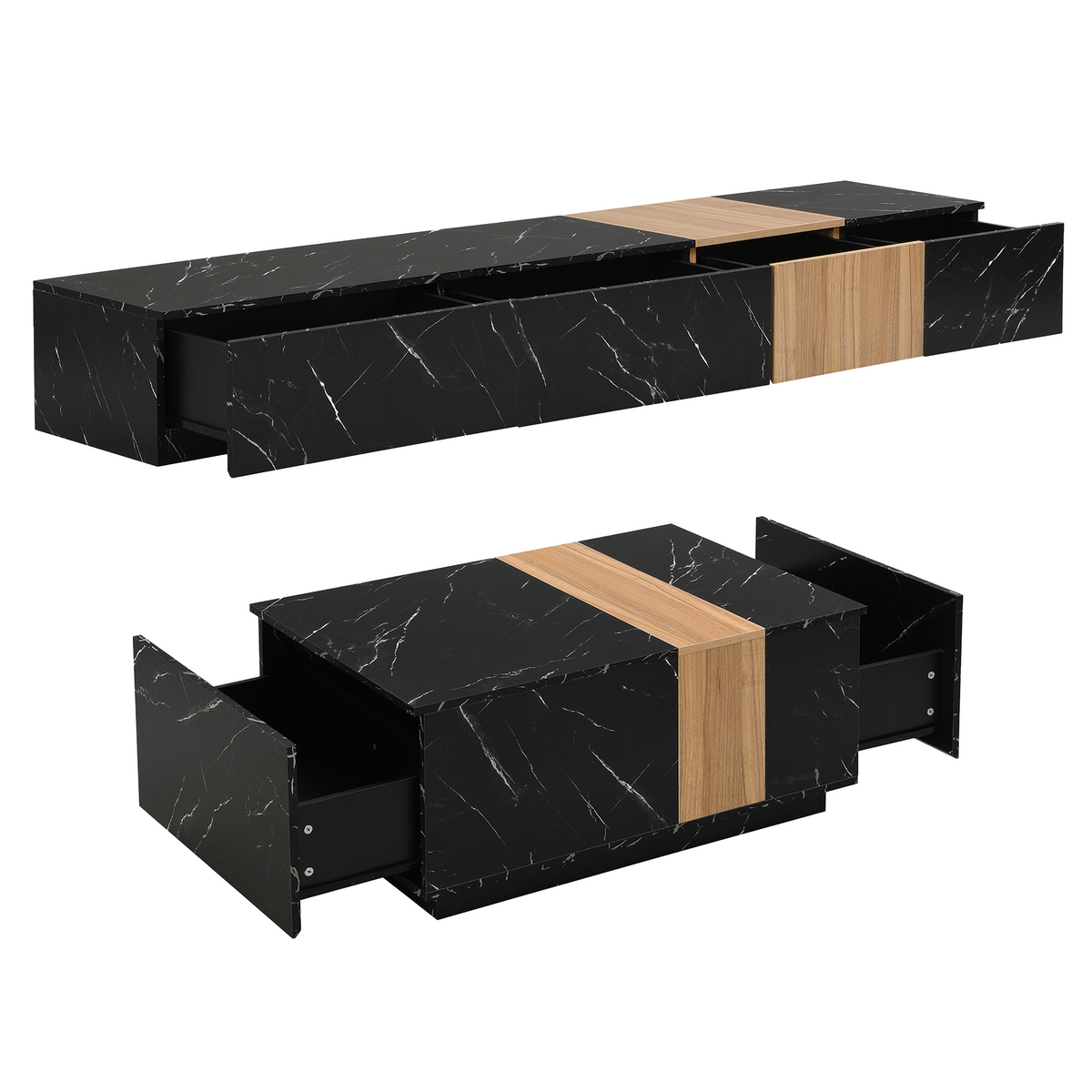 Nøordka Light TV Stand Default Walnut Wood Grain TV Stand with Coffee Table Set for TVs up to 88"