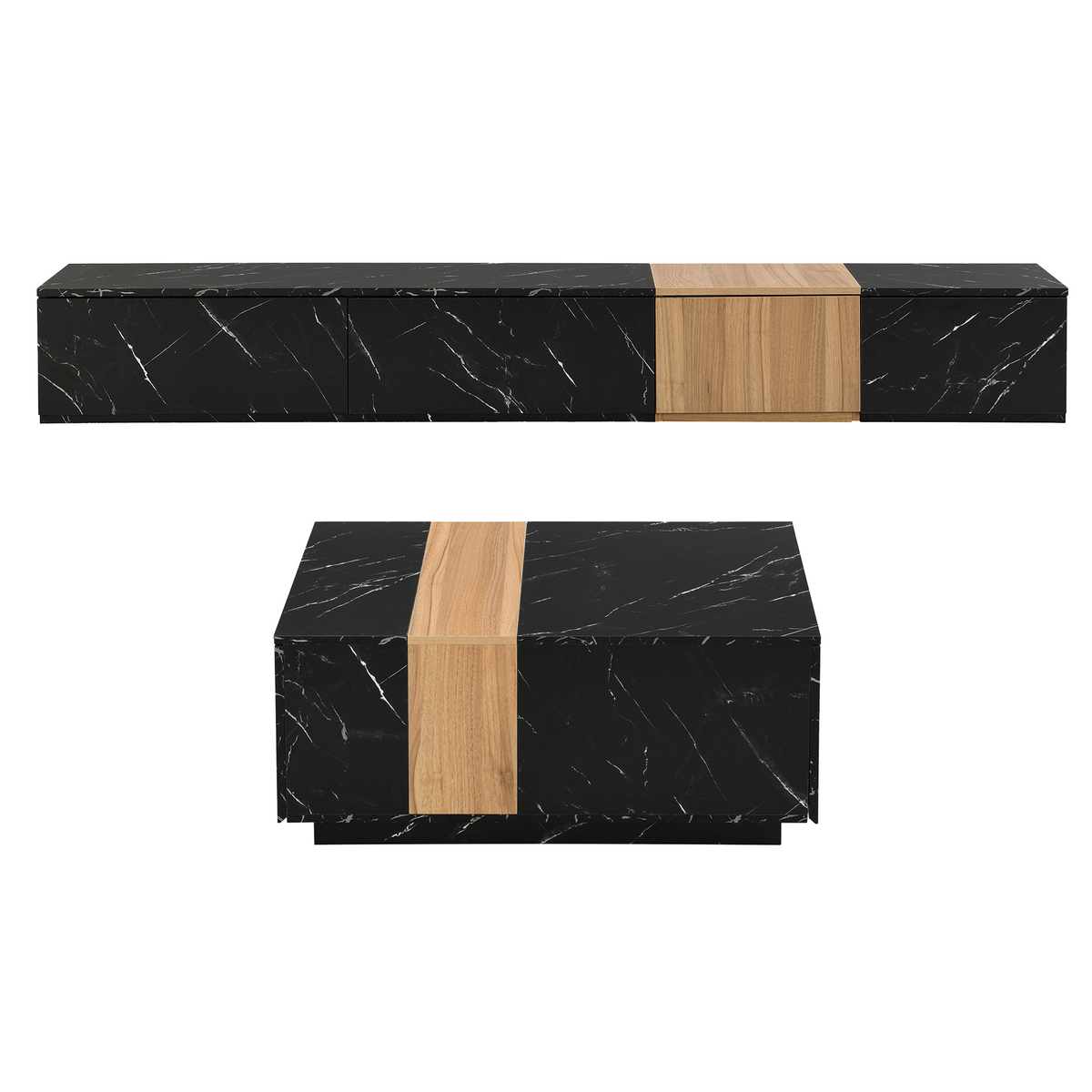 Nøordka Light TV Stand Default Walnut Wood Grain TV Stand with Coffee Table Set for TVs up to 88"