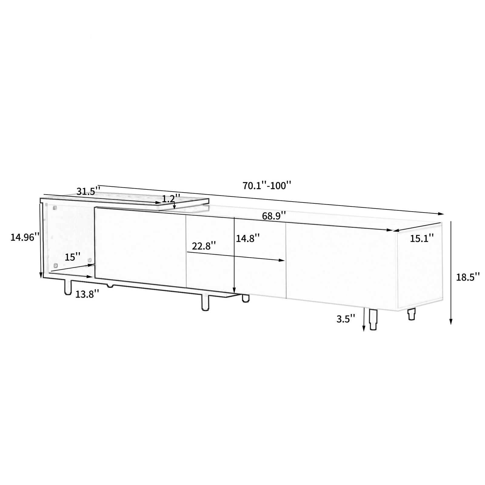 Nøordka Light TV Stand Default White Adjustable Length Modern TV Stand for TVs over 80"