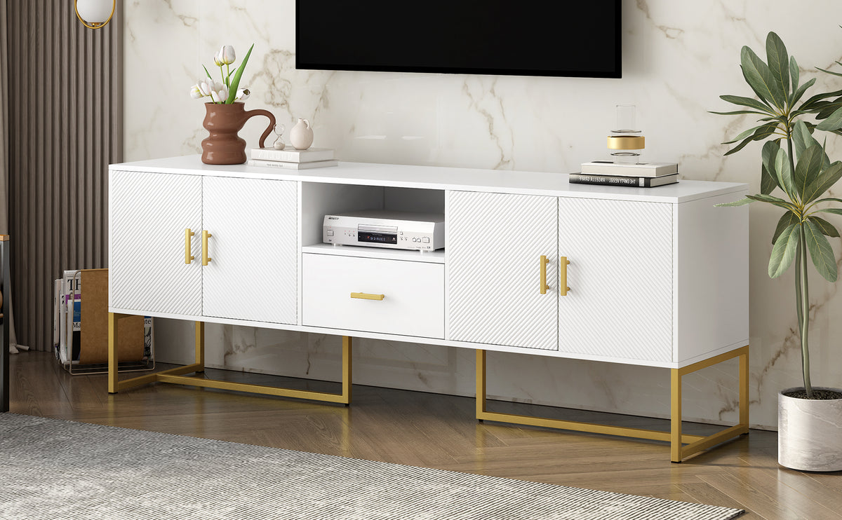 Nøordka Light TV Stand Default White Mid Century Modern TV Stand for TVs Up to 70" with Metal Base