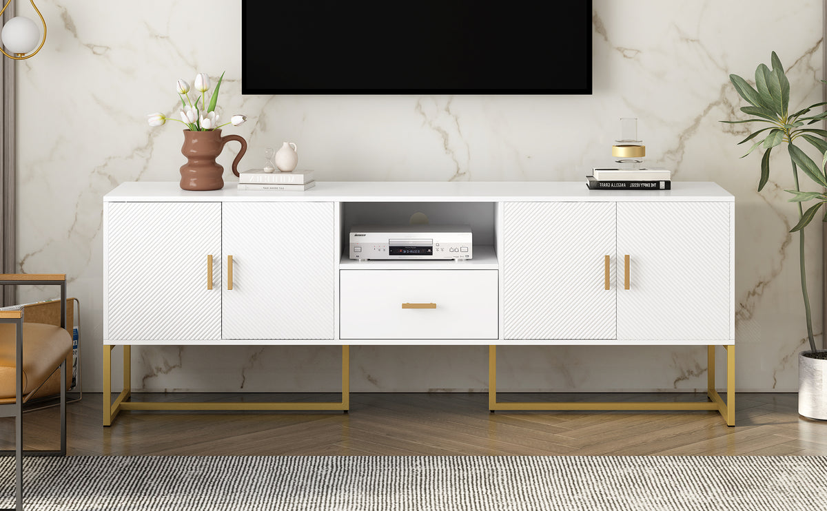 Nøordka Light TV Stand Default White Mid Century Modern TV Stand for TVs Up to 70" with Metal Base