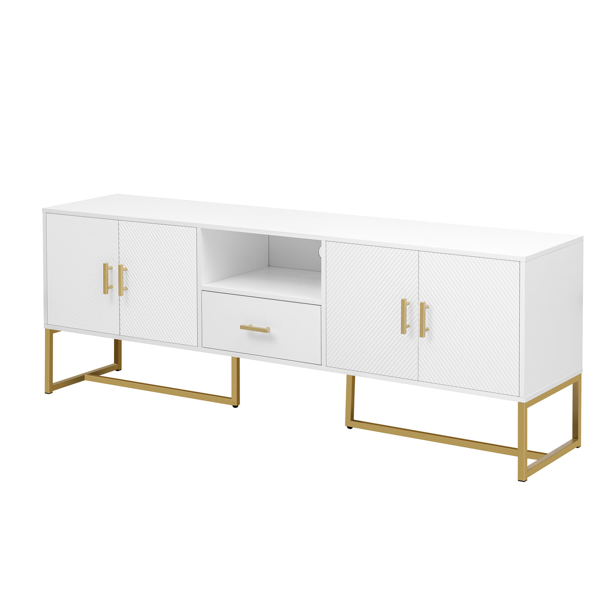 Nøordka Light TV Stand Default White Mid Century Modern TV Stand for TVs Up to 70" with Metal Base