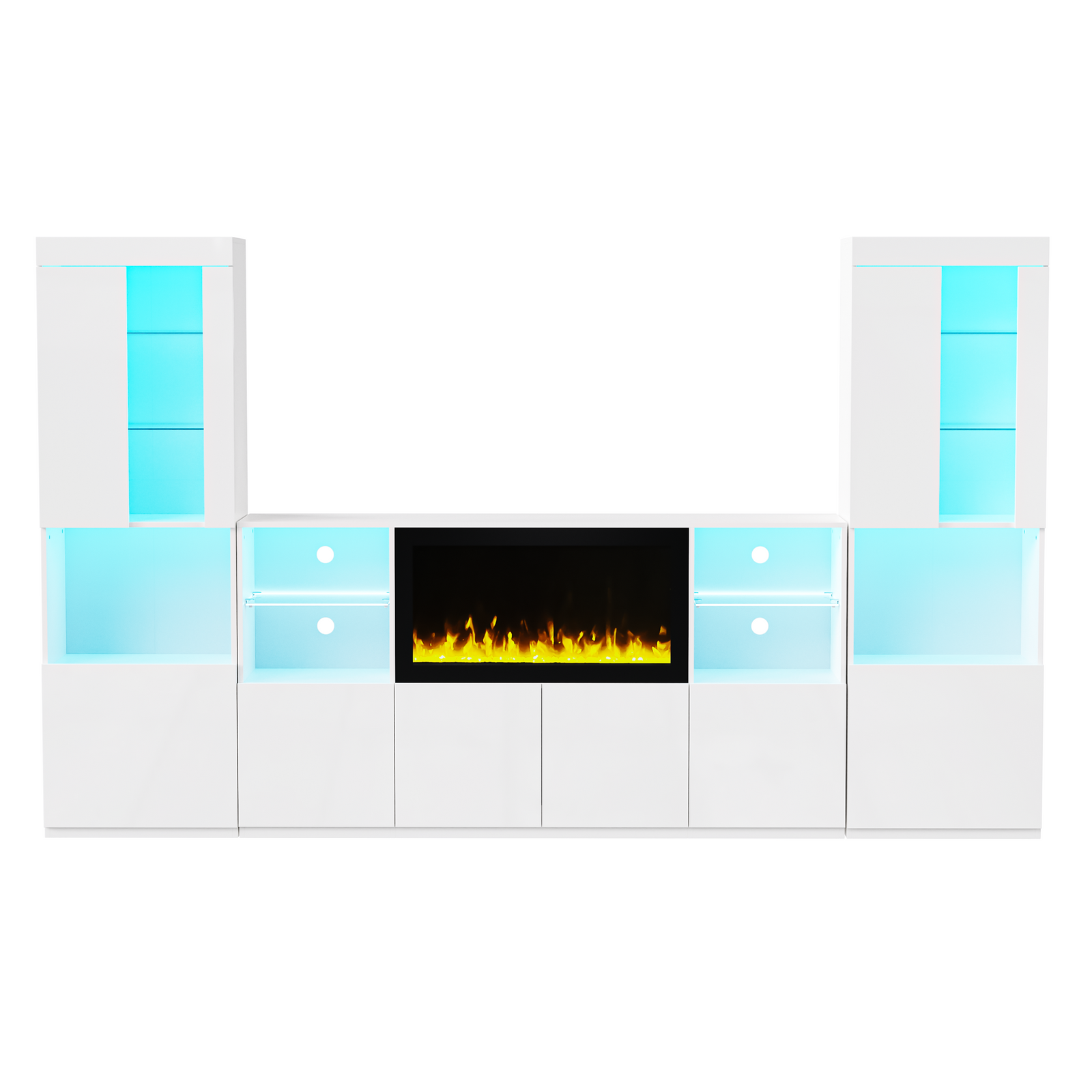 Nøordka Light TV Stand Default White Mid Century Modern TV Stand with Electric Fireplace & LED Lights for TVs Up to 75"