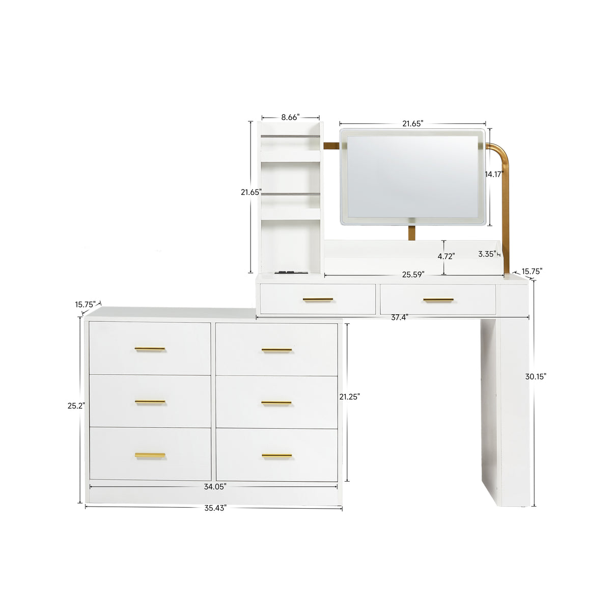 Nøordka Light Vanity Default 36" White Mid Century Modern 8-Drawer Dresser