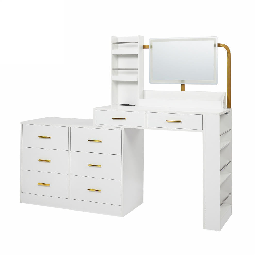 Nøordka Light Vanity Default 36" White Mid Century Modern 8-Drawer Dresser