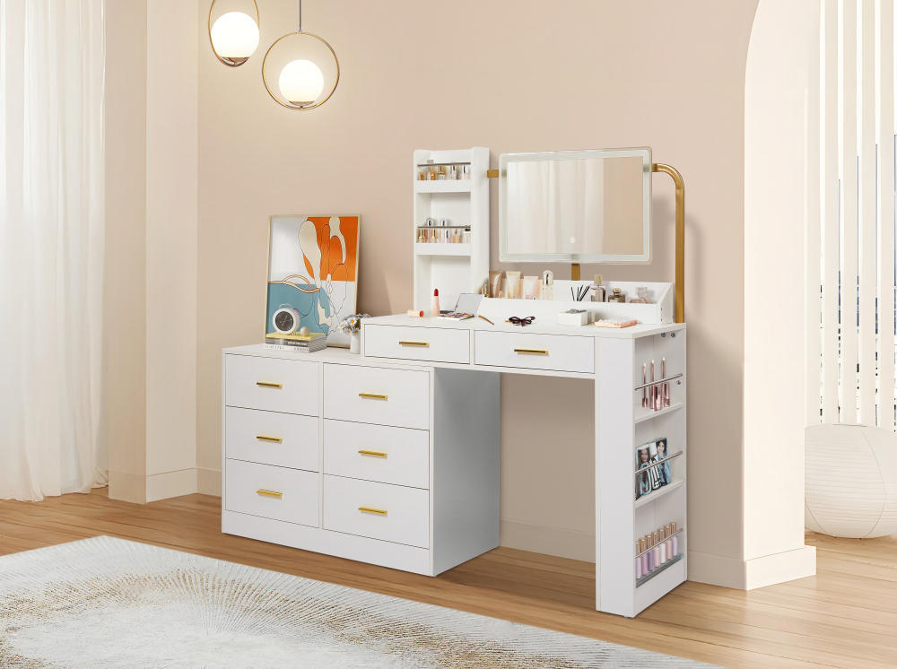 Nøordka Light Vanity Default 36" White Mid Century Modern 8-Drawer Dresser