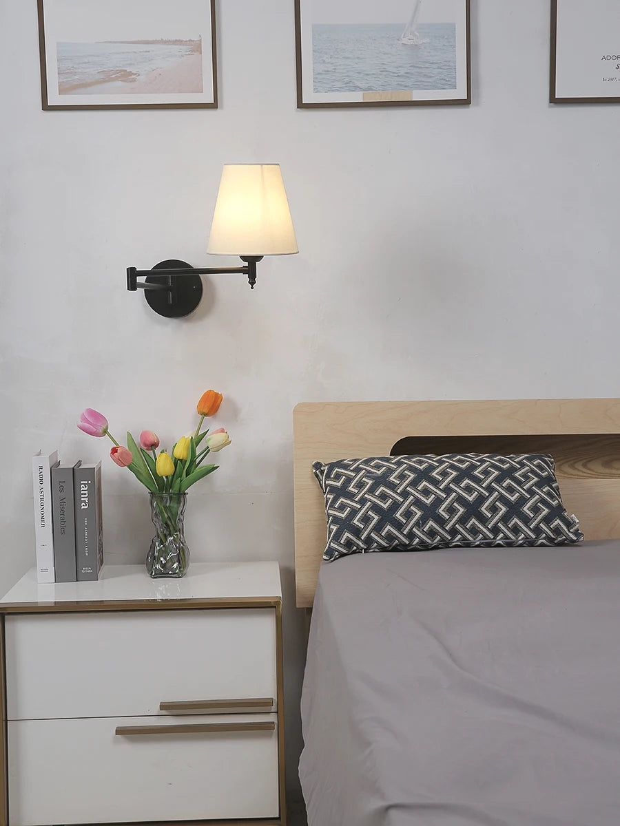 Nøordka Light Wall Light Fixtures American Classic Linen Shade Wall Light Fixture With Folding Swing Arm