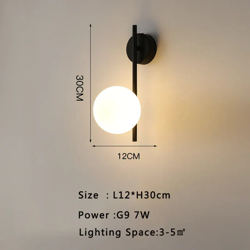 Nøordka Light Wall Light Fixtures B Black / Neutral Light Contemporary Glass Ball Wall Sconce In Gold or Black Accent