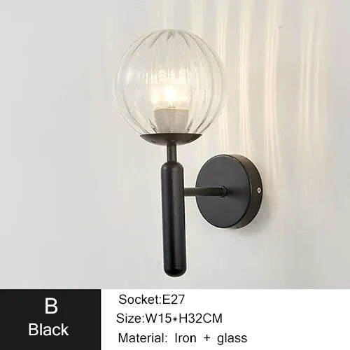 Nøordka Light Wall Light Fixtures B Black Nordic Modern Glass Ball Wall Lamp Light Fixture